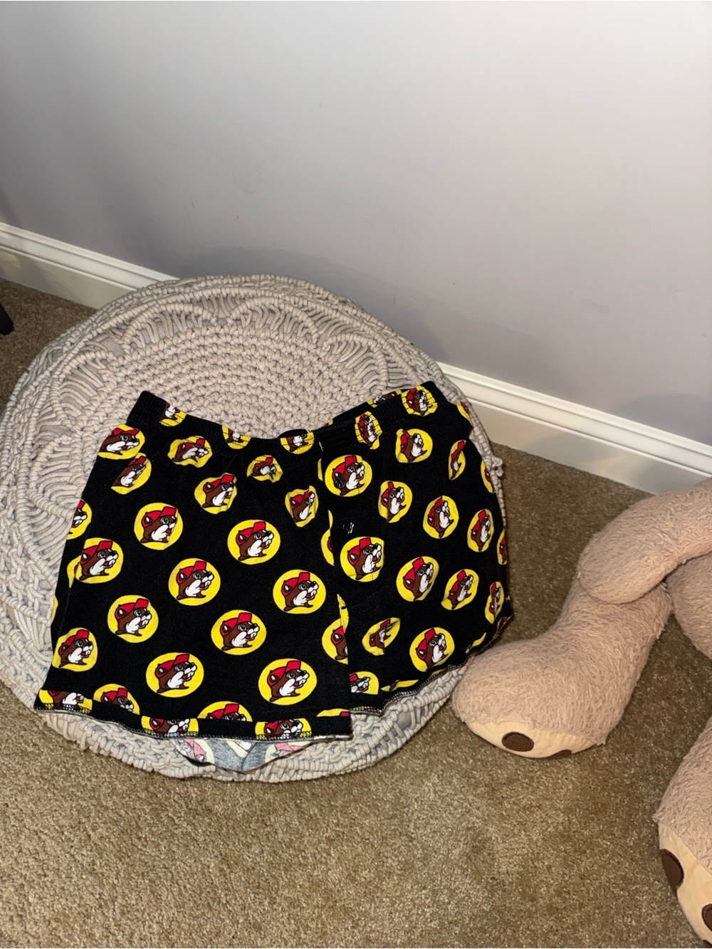 Black Shorts with Yellow & Red Cartoon Logo Print